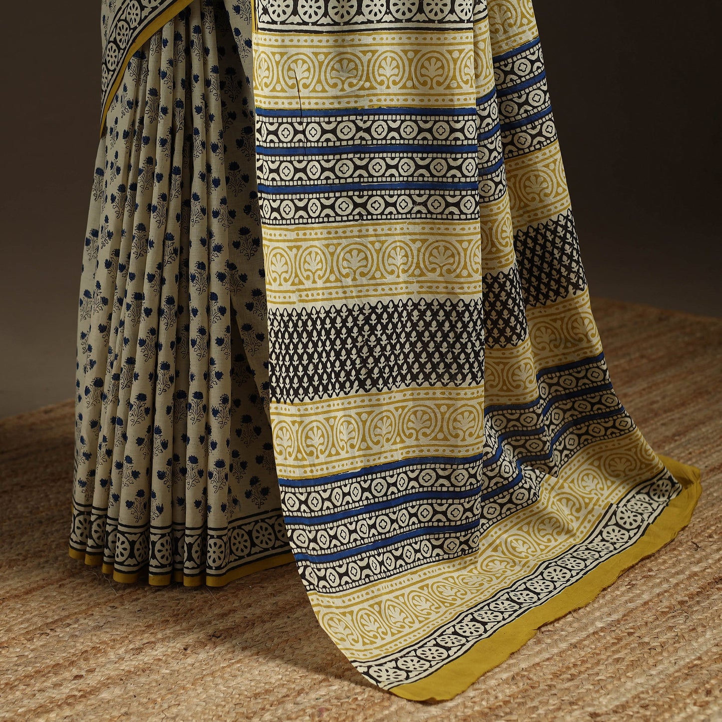 Natural dyed mul cotton hand bagru saree 12 - handcrafted