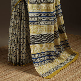 Natural dyed mul cotton hand bagru saree 12 - handcrafted