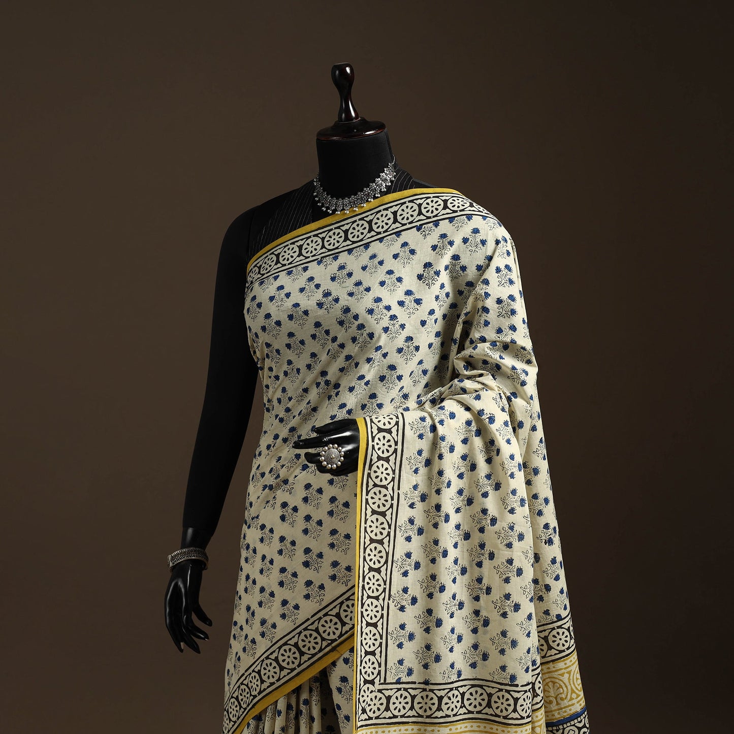 Natural dyed mul cotton hand bagru saree 12 - handcrafted