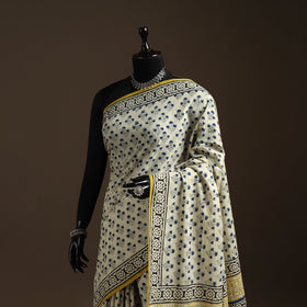 Natural dyed mul cotton hand bagru saree 12 - handcrafted