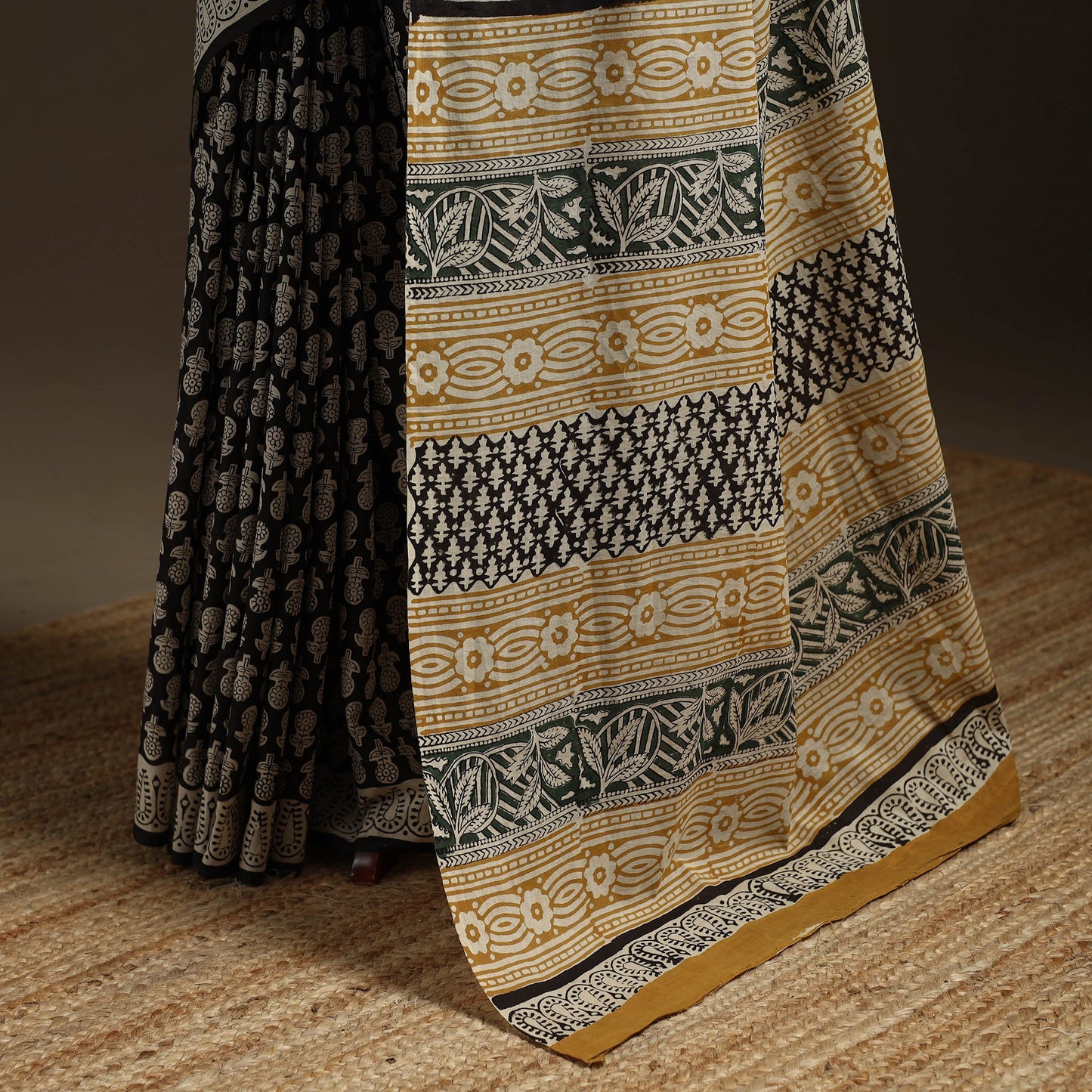 Natural dyed mul cotton hand bagru saree 13 - handcrafted