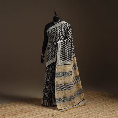 Natural dyed mul cotton hand bagru saree 13 - handcrafted