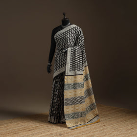 Natural dyed mul cotton hand bagru saree 13 - handcrafted