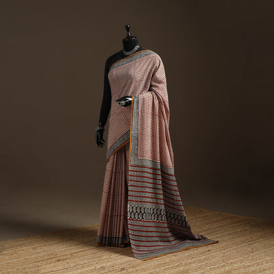 Natural dyed mul cotton hand bagru saree 15 - handcrafted