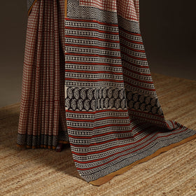 Natural dyed mul cotton hand bagru saree 15 - handcrafted