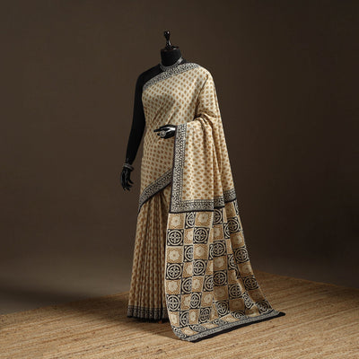 Natural dyed mul cotton hand bagru saree 16 - handcrafted