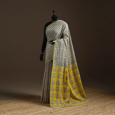 Natural dyed mul cotton hand bagru saree 18 - handcrafted