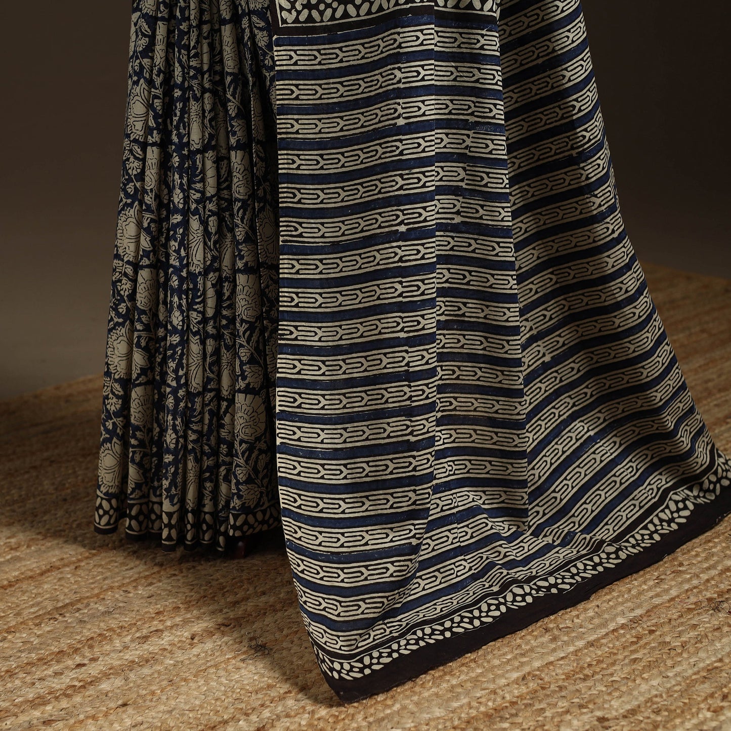 Natural dyed mul cotton hand bagru saree 19 - handcrafted