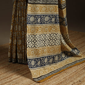 Natural dyed mul cotton hand bagru saree 20 - handcrafted