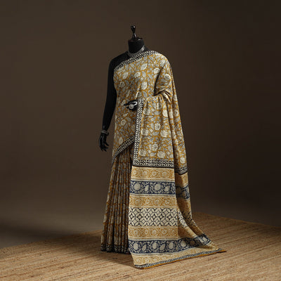 Natural dyed mul cotton hand bagru saree 20 - handcrafted