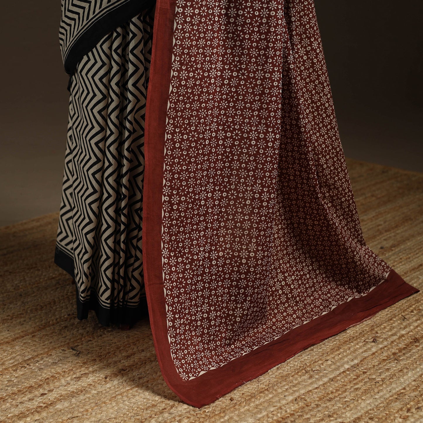 Natural dyed mul cotton hand bagru saree 22 - handcrafted