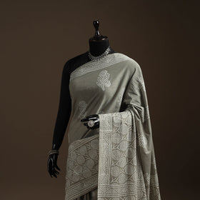 Natural dyed mul cotton hand bagru saree 23 - handcrafted