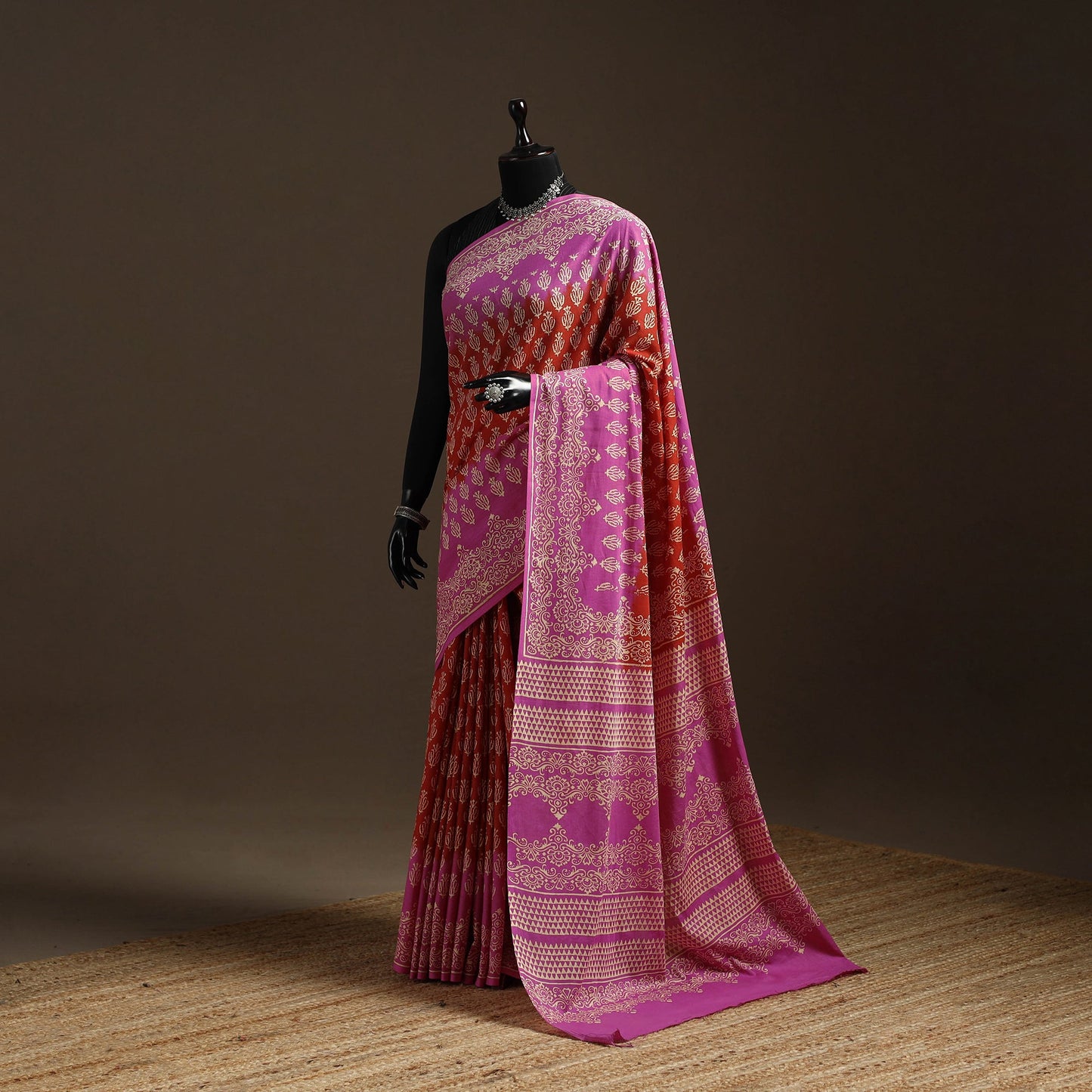Natural dyed mul cotton hand bagru saree 24 - handcrafted
