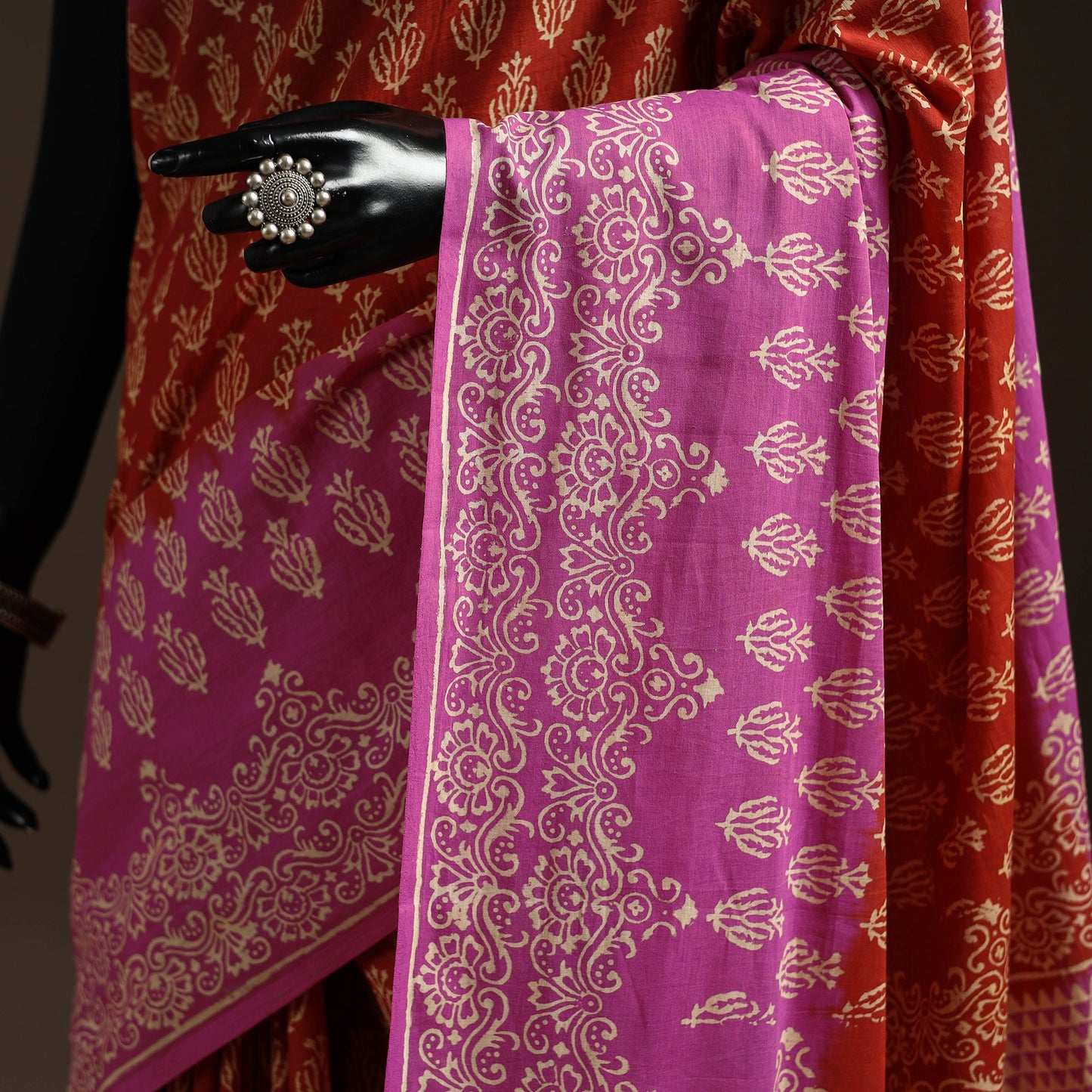 Natural dyed mul cotton hand bagru saree 24 - handcrafted