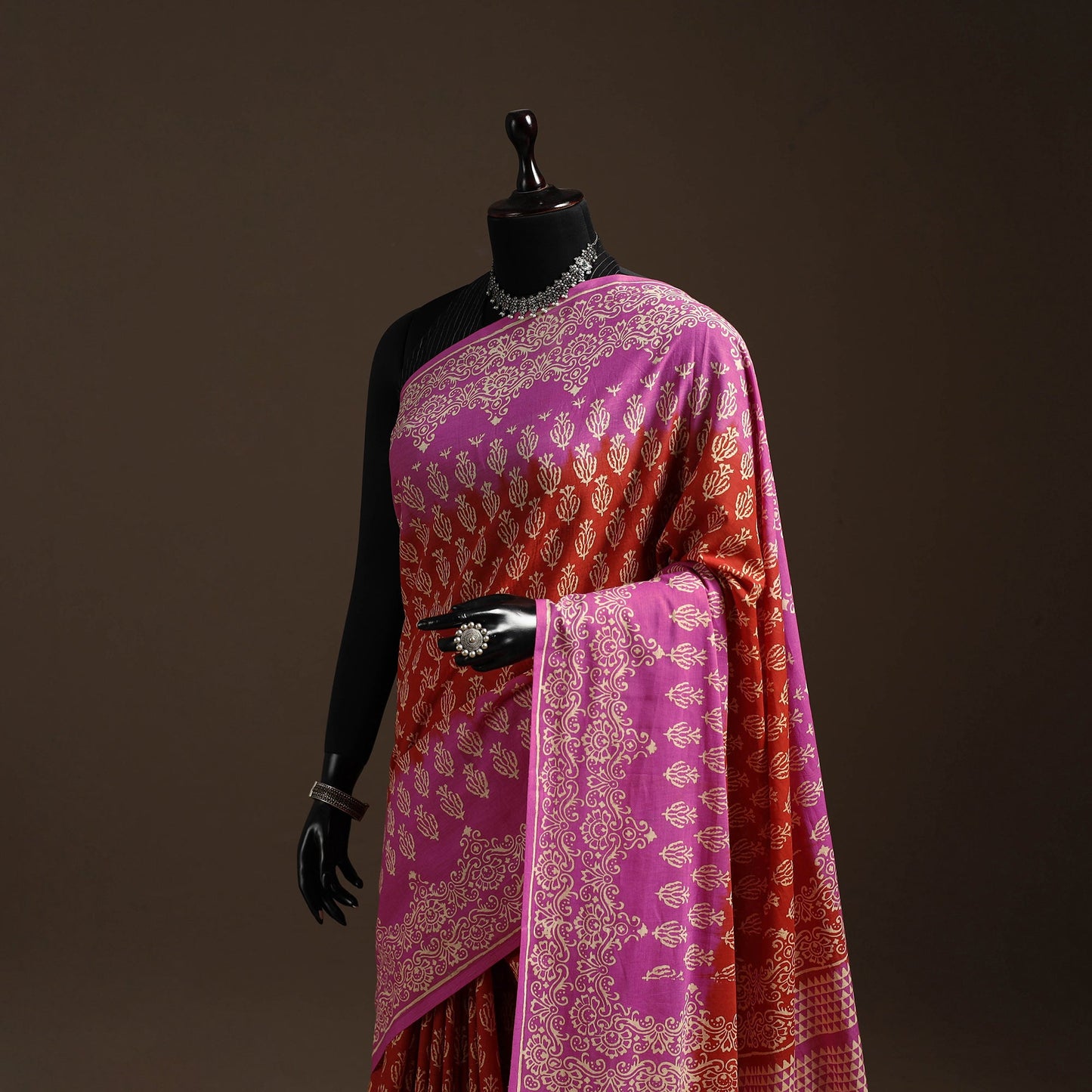 Natural dyed mul cotton hand bagru saree 24 - handcrafted