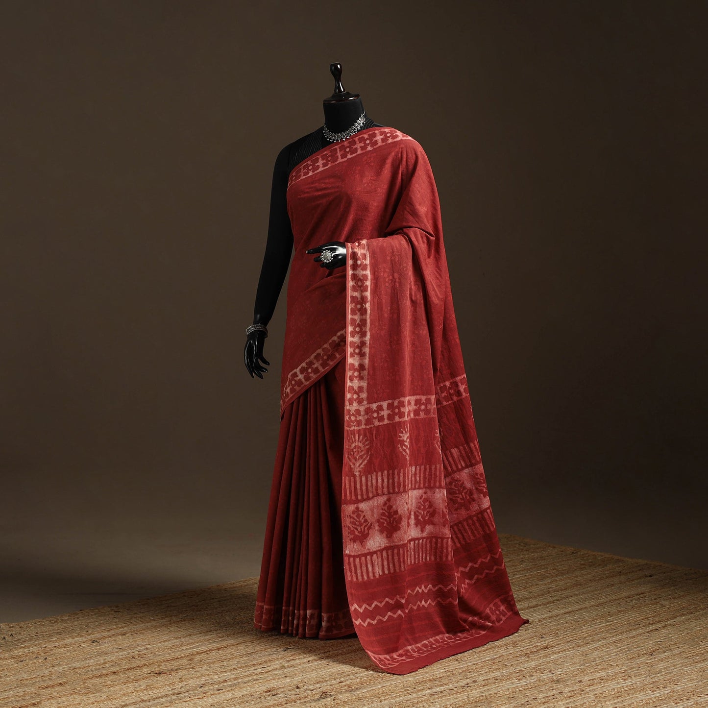 Natural dyed mul cotton hand bagru saree 26 - handcrafted