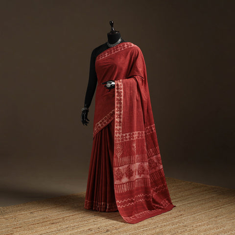 Natural dyed mul cotton hand bagru saree 26 - handcrafted