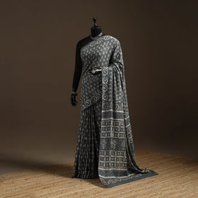 Natural dyed mul cotton hand bagru saree 27 - handcrafted