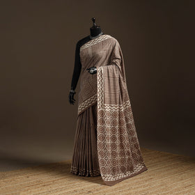 Natural dyed mul cotton hand bagru saree 28 - handcrafted