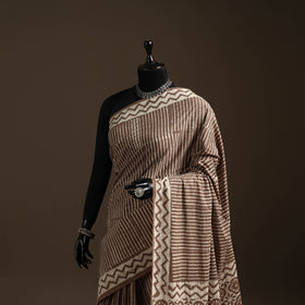 Natural dyed mul cotton hand bagru saree 28 - handcrafted