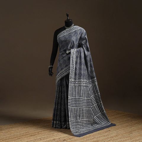 Natural dyed mul cotton hand bagru saree 29 - handcrafted