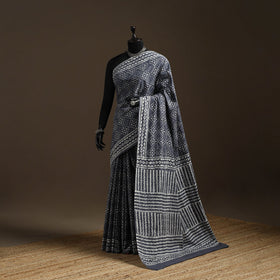 Natural dyed mul cotton hand bagru saree 29 - handcrafted