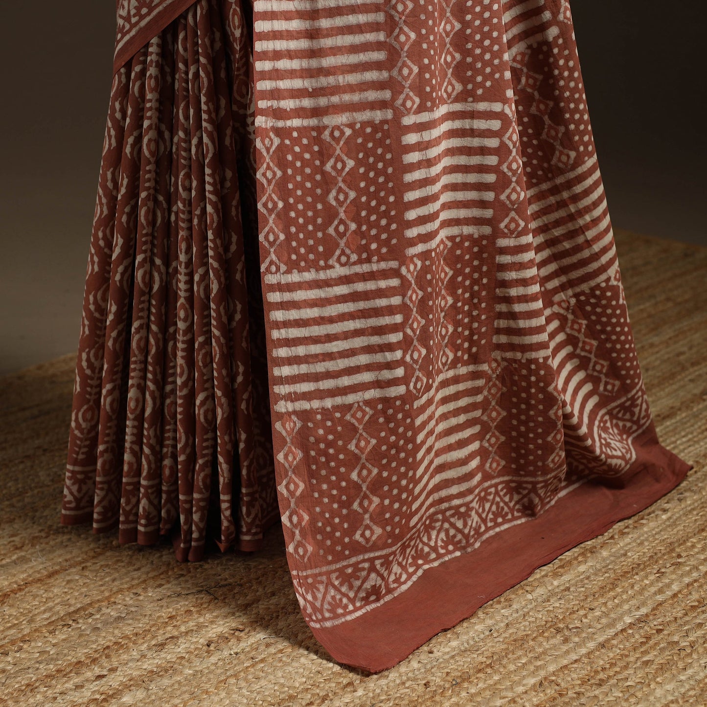 Natural dyed mul cotton hand bagru saree 30 - handcrafted