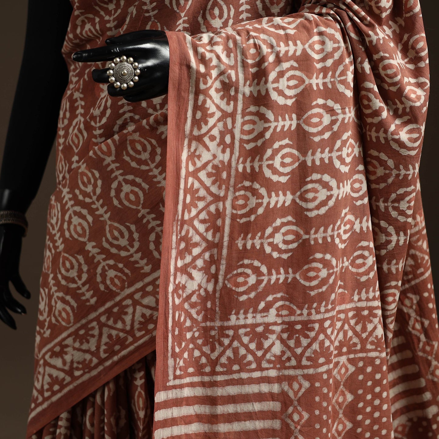 Natural dyed mul cotton hand bagru saree 30 - handcrafted