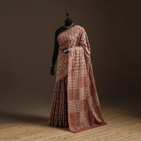 Natural dyed mul cotton hand bagru saree 30 - handcrafted