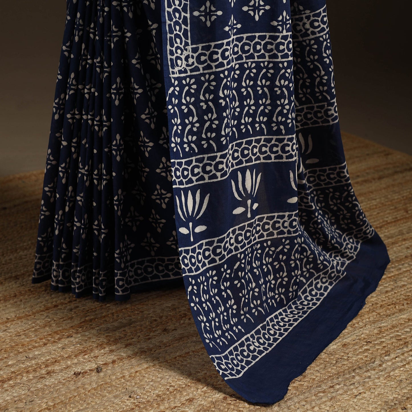 Natural dyed mul cotton indigo hand bagru saree 21