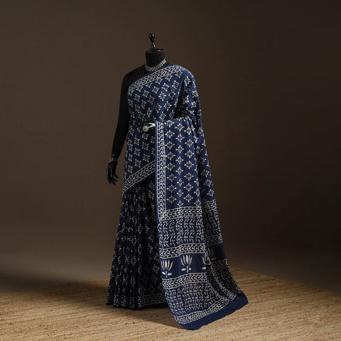 Natural dyed mul cotton indigo hand bagru saree 21