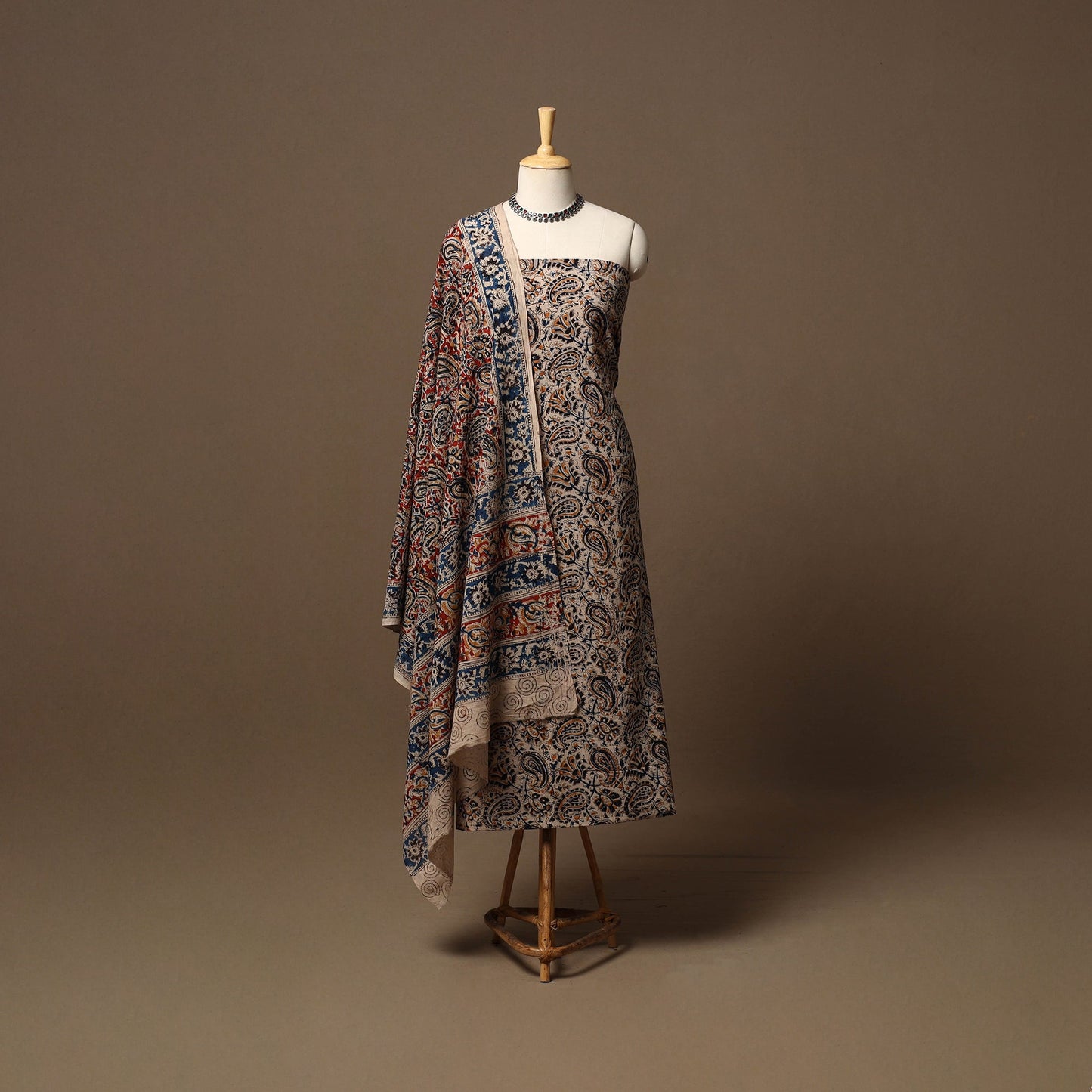 Natural dyed pedana kalamkari cotton 3pc unstitched dress