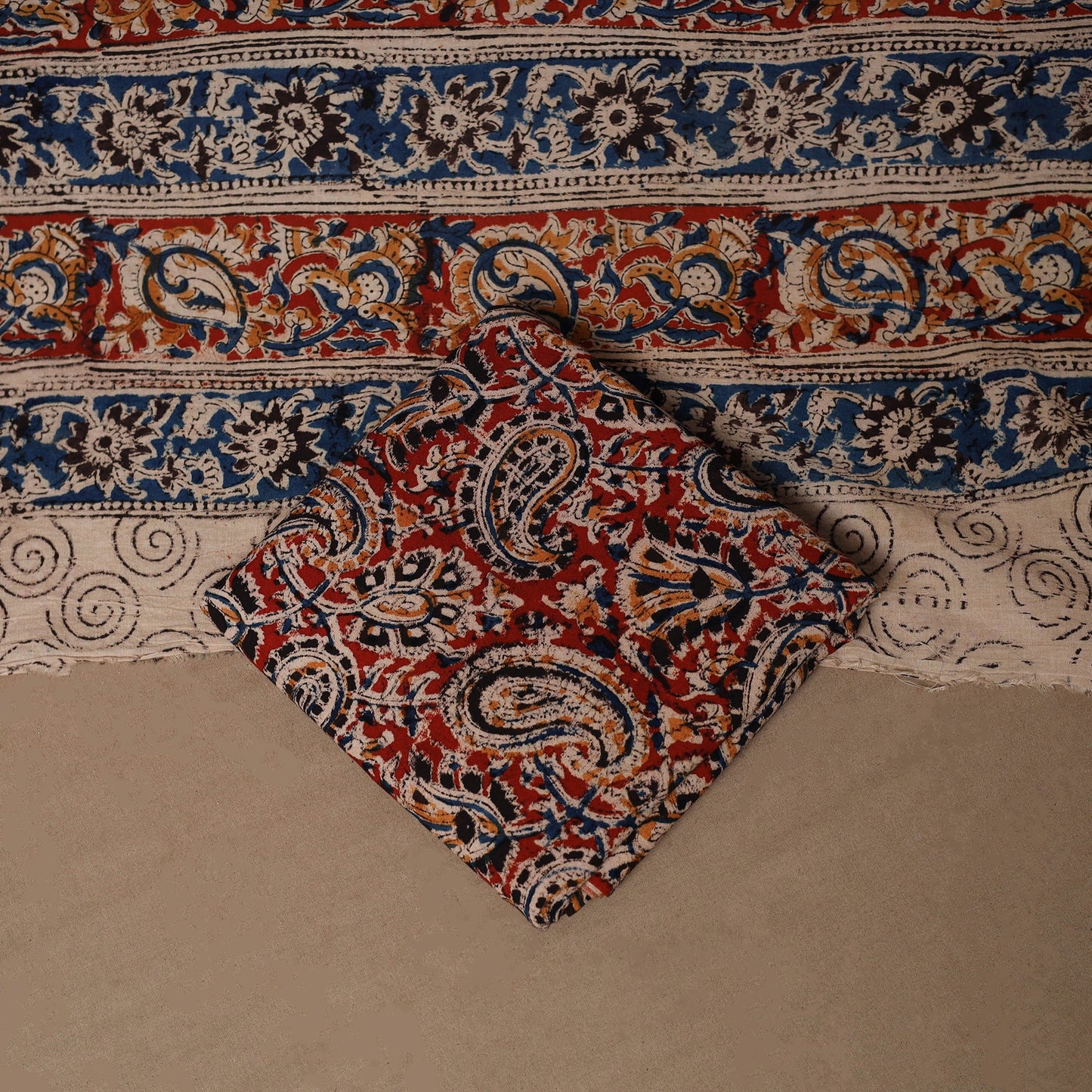 Natural dyed pedana kalamkari cotton 3pc unstitched dress