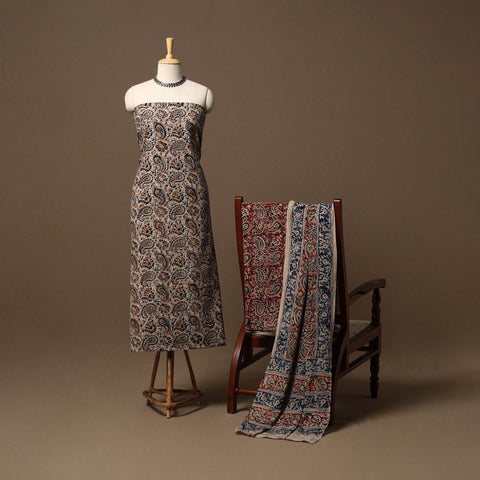 Natural dyed pedana kalamkari cotton 3pc unstitched dress