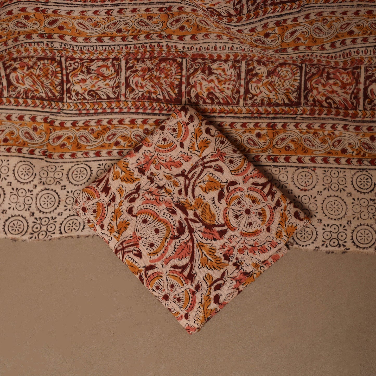 Natural dyed pedana kalamkari cotton 3pc unstitched dress