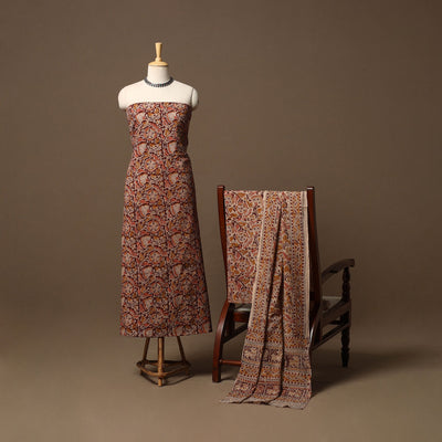 Natural dyed pedana kalamkari cotton 3pc unstitched dress