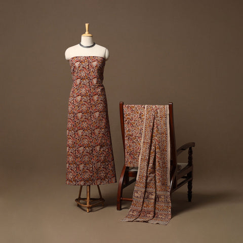 Natural dyed pedana kalamkari cotton 3pc unstitched dress