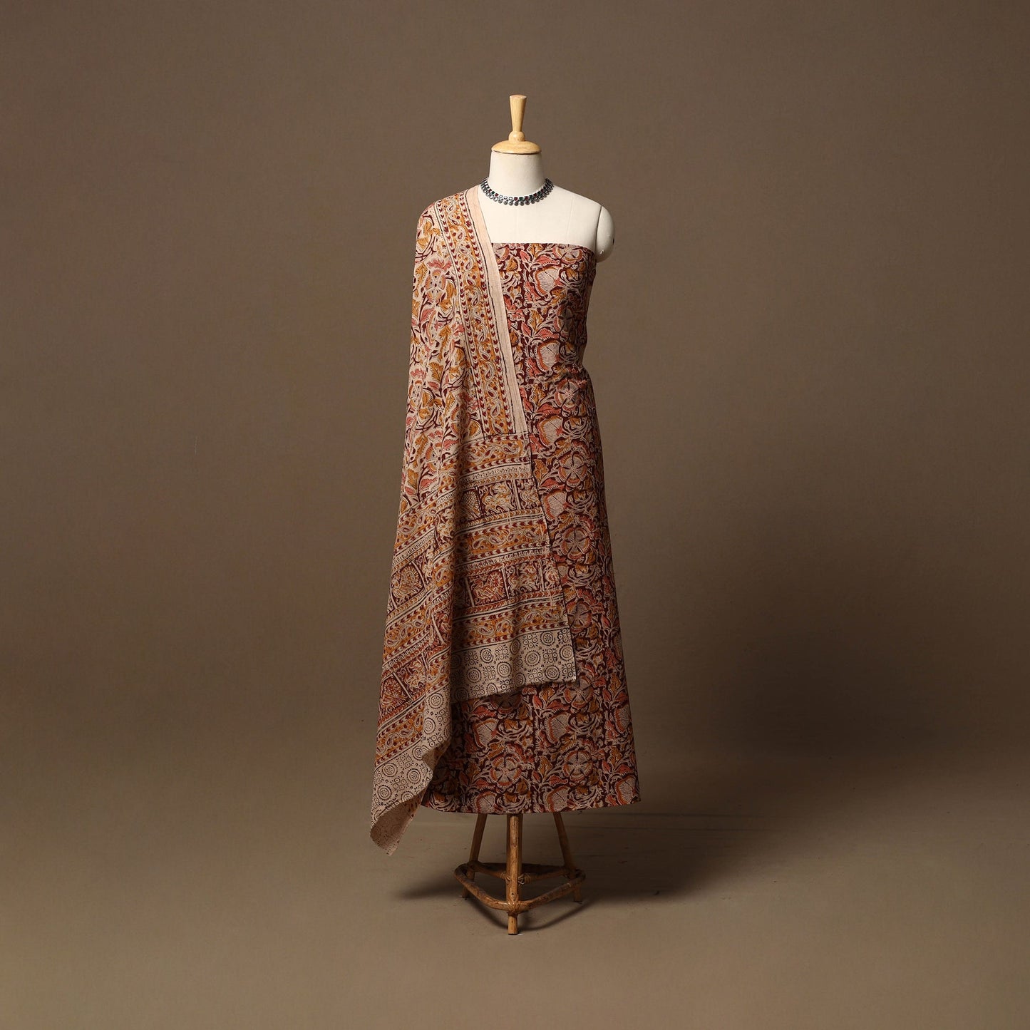 Natural dyed pedana kalamkari cotton 3pc unstitched dress