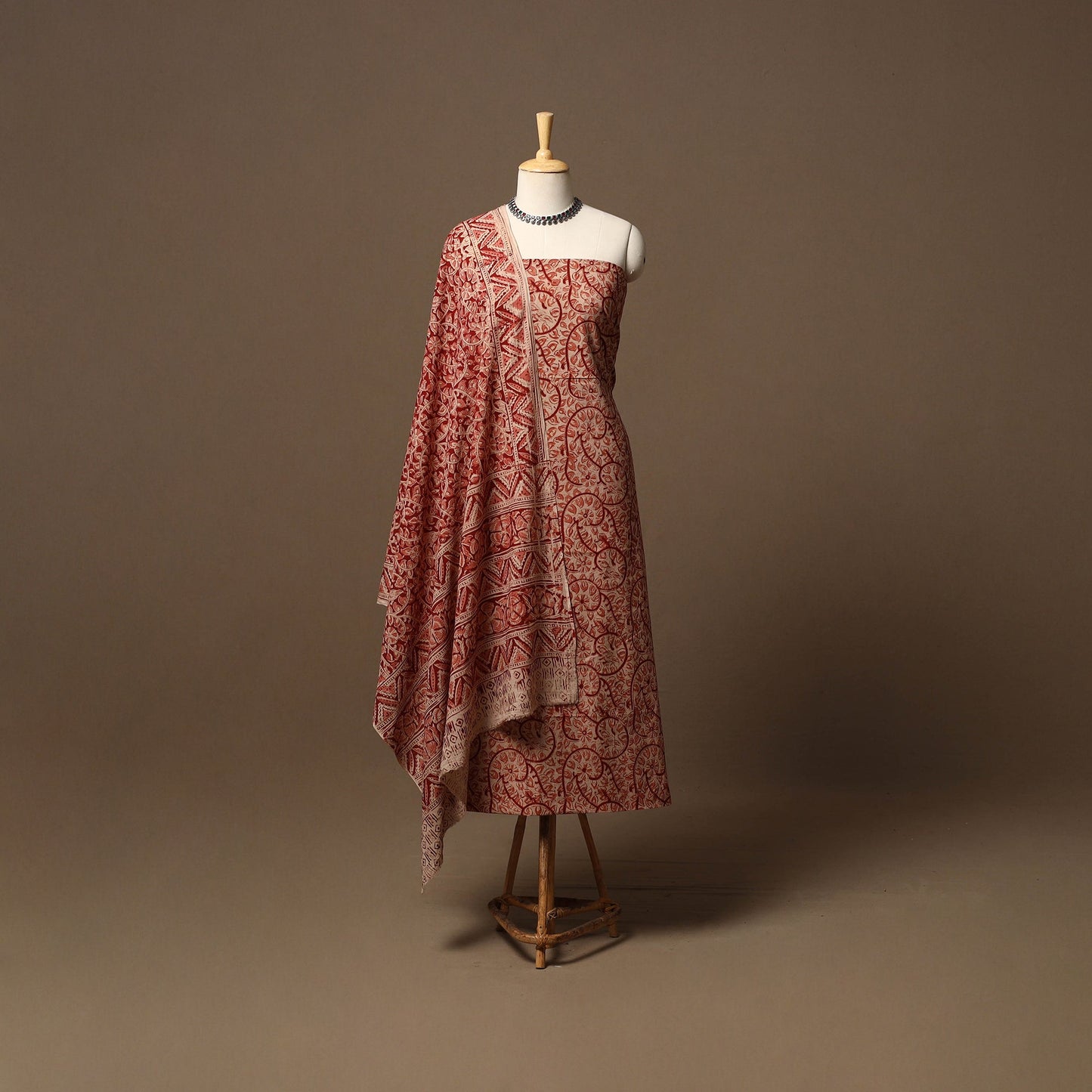 Natural dyed pedana kalamkari cotton 3pc unstitched dress