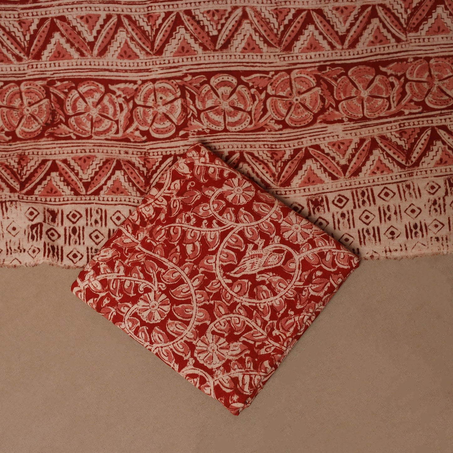 Natural dyed pedana kalamkari cotton 3pc unstitched dress