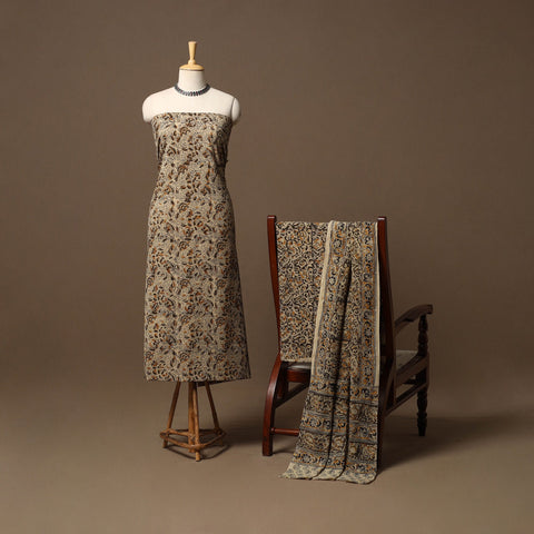 Natural dyed pedana kalamkari cotton 3pc unstitched dress