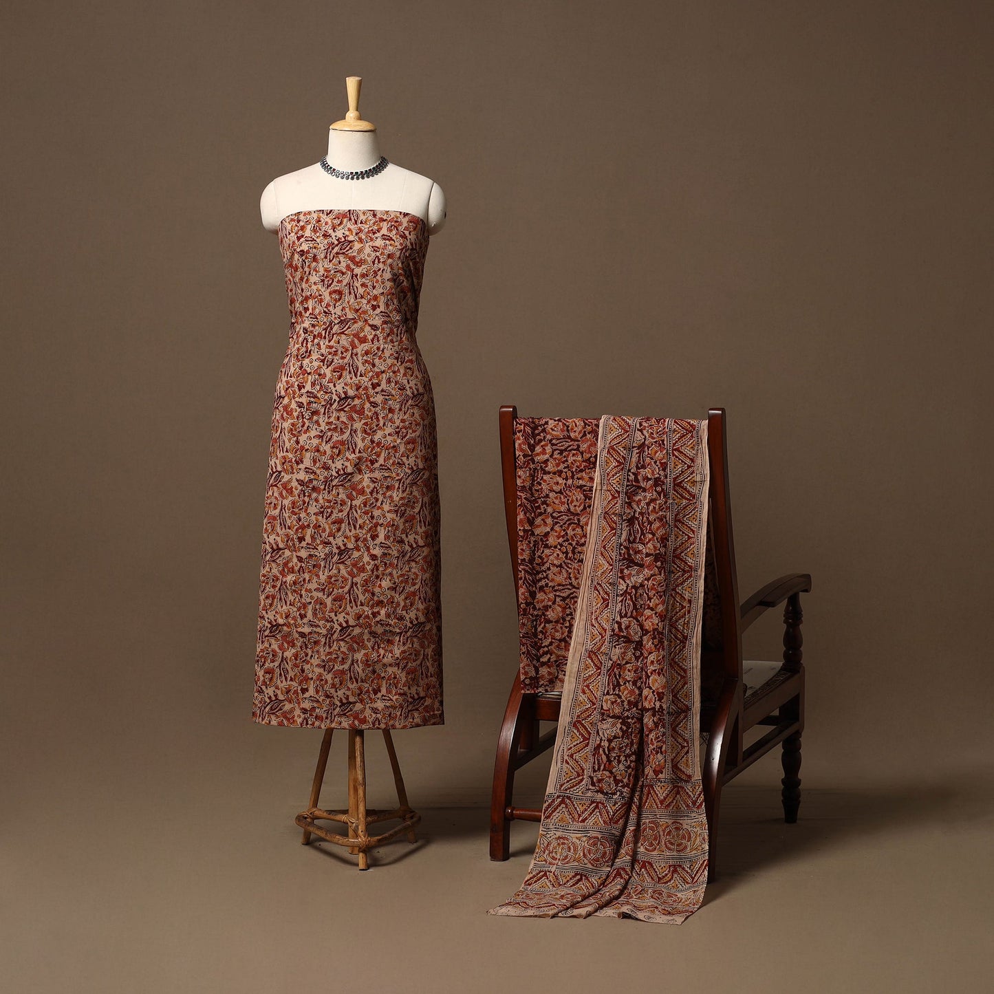 Natural dyed pedana kalamkari cotton 3pc unstitched dress