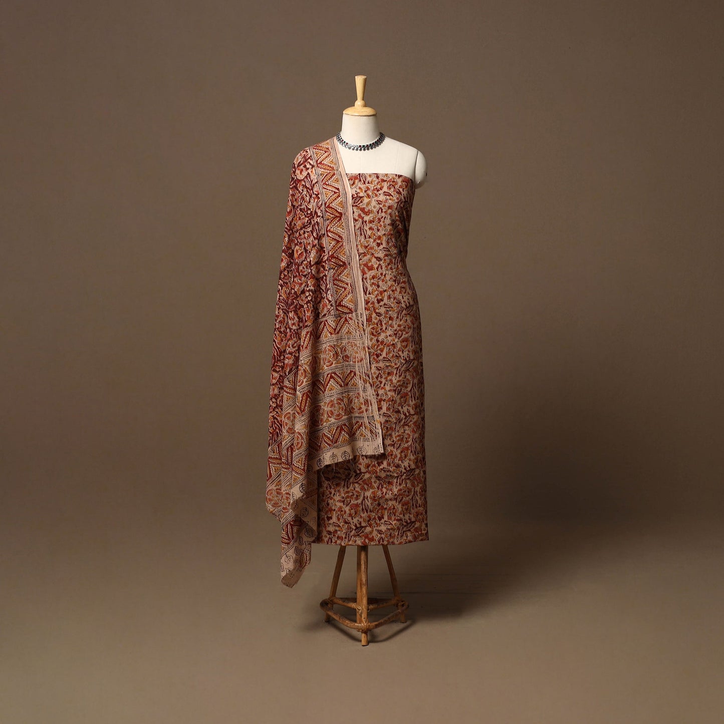 Natural dyed pedana kalamkari cotton 3pc unstitched dress