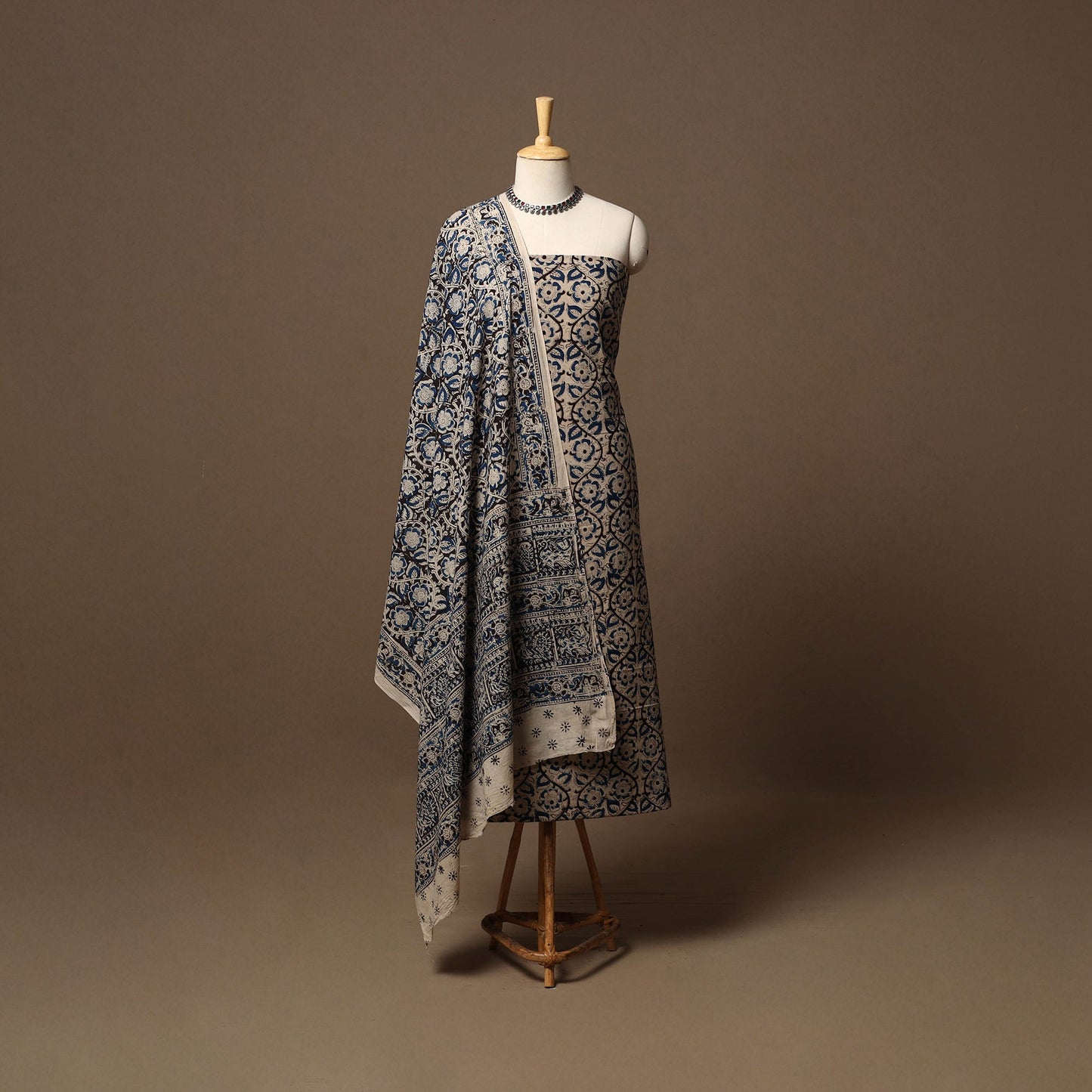 Natural dyed pedana kalamkari cotton 3pc unstitched dress