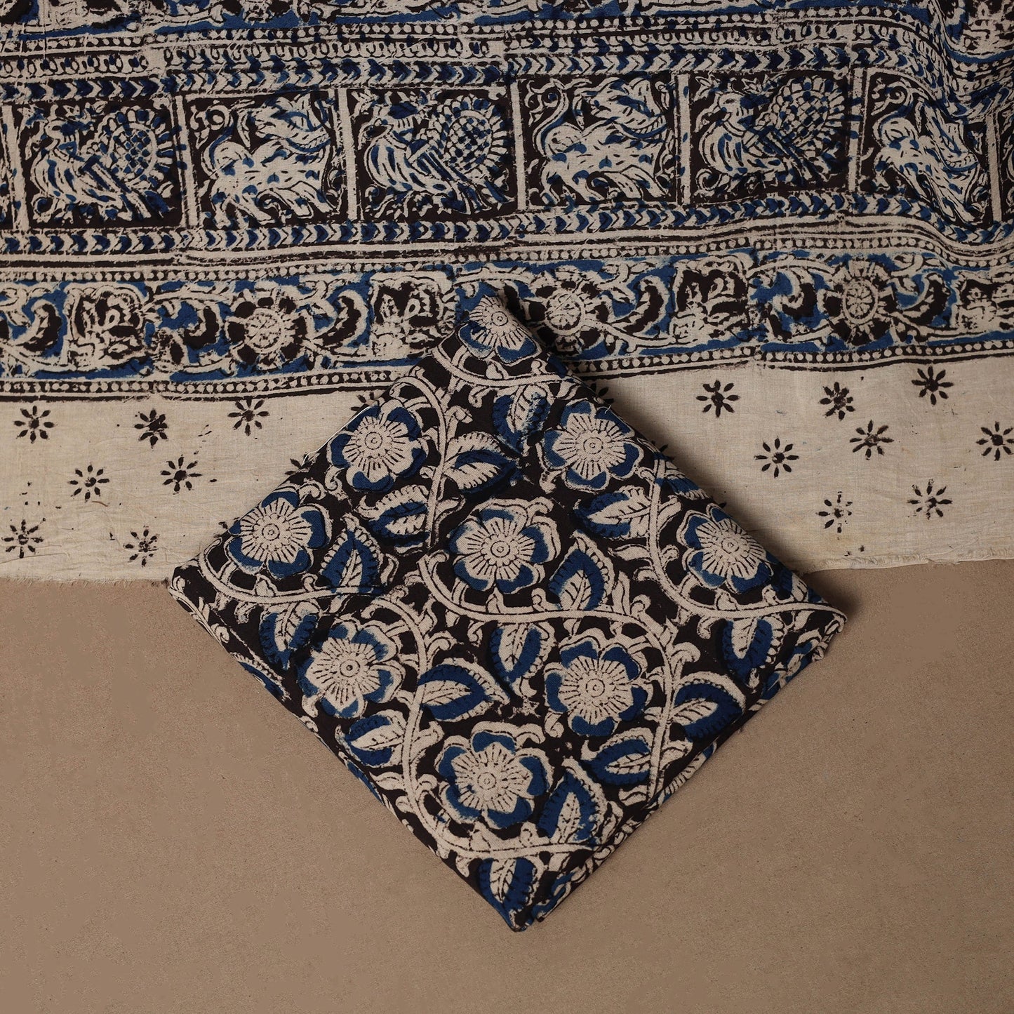 Natural dyed pedana kalamkari cotton 3pc unstitched dress