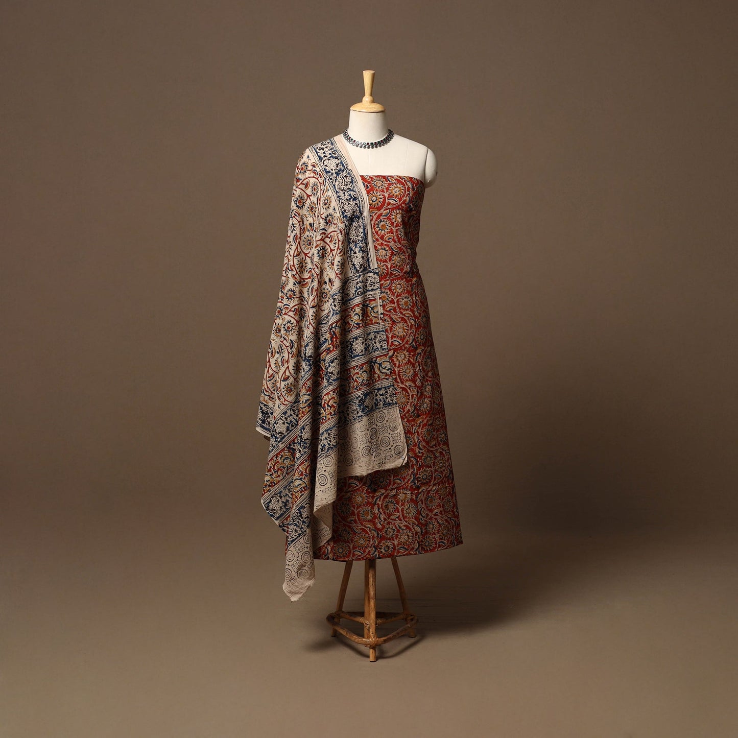 Natural dyed pedana kalamkari cotton 3pc unstitched dress