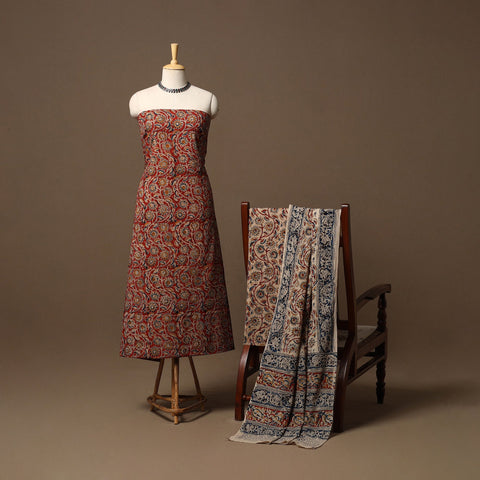 Natural dyed pedana kalamkari cotton 3pc unstitched dress