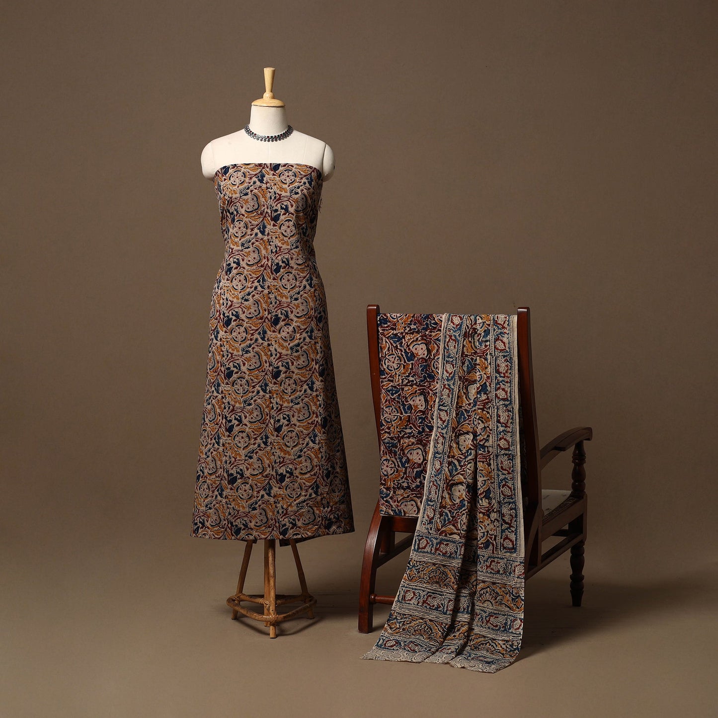 Natural dyed pedana kalamkari cotton 3pc unstitched dress