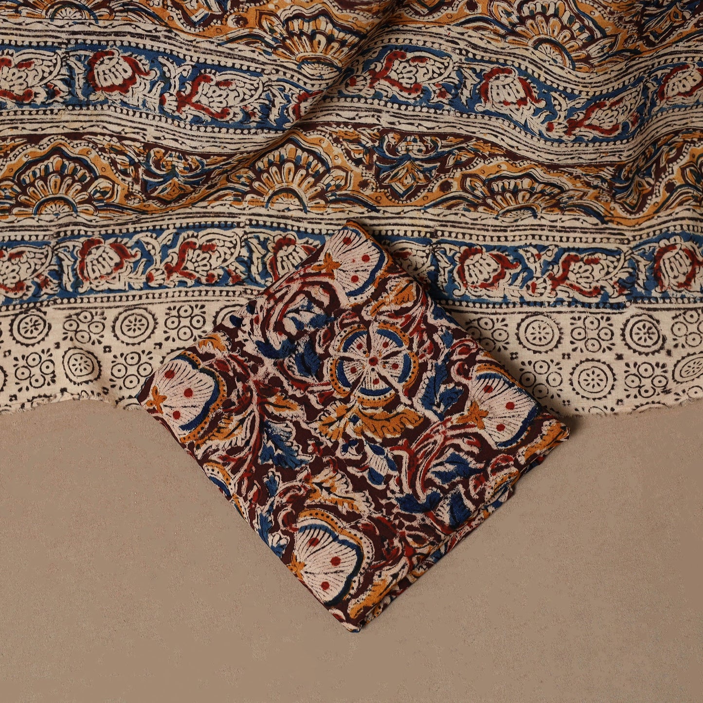 Natural dyed pedana kalamkari cotton 3pc unstitched dress