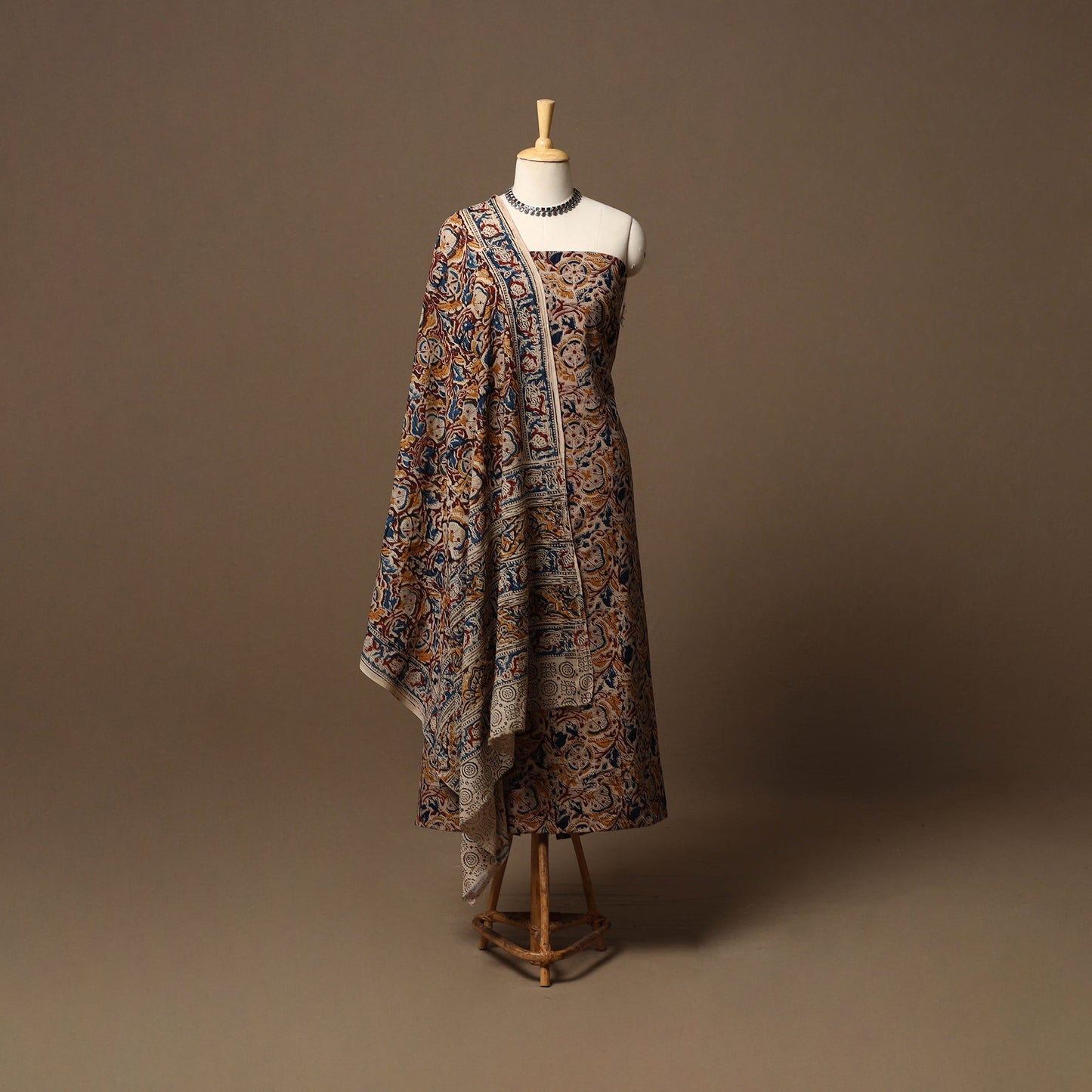 Natural dyed pedana kalamkari cotton 3pc unstitched dress